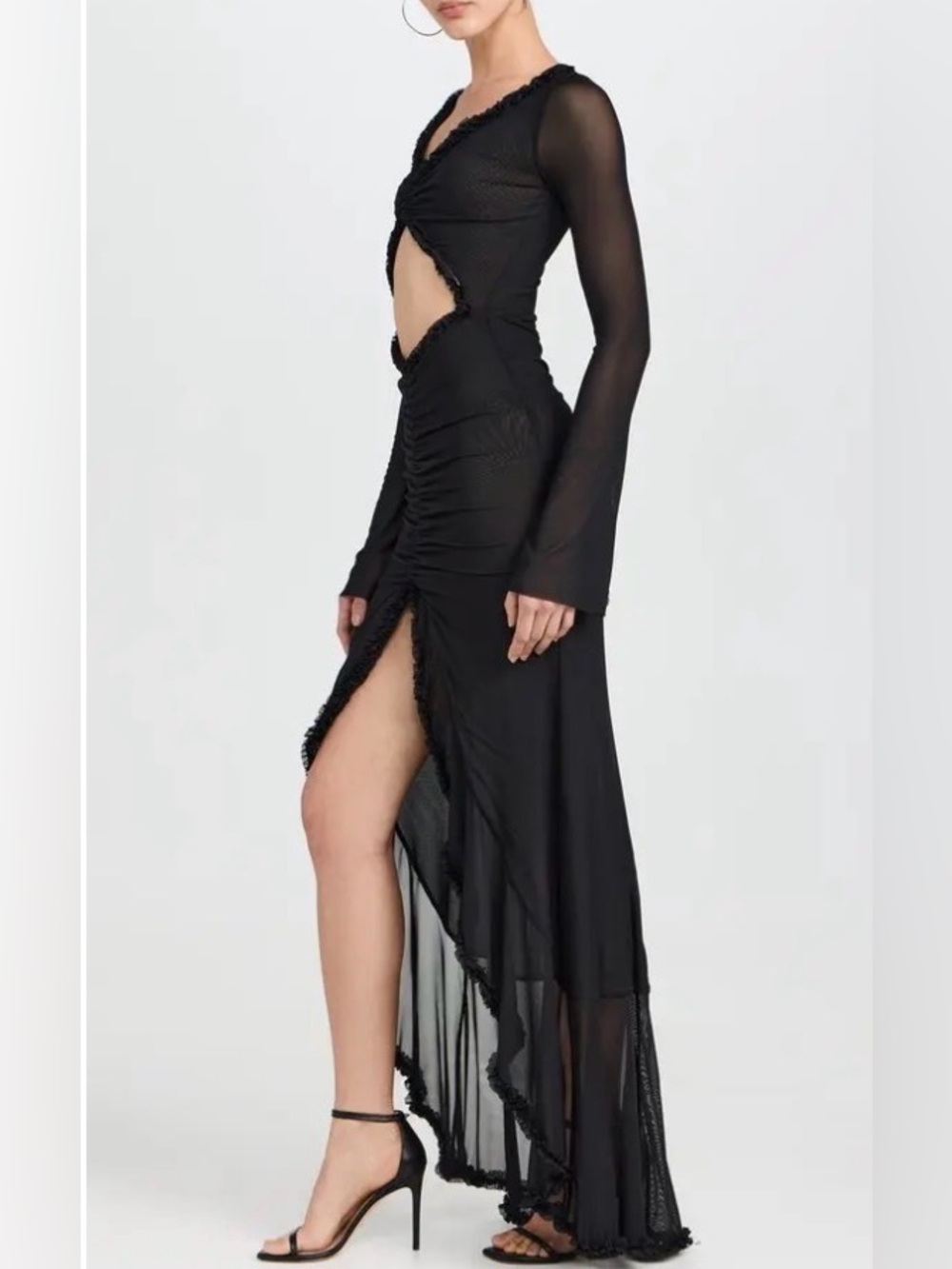 AFRM Dark Fairy Whimsigoth Cutout Ruffle-Trim Maxi Dress Size Small Sheer Ruched
